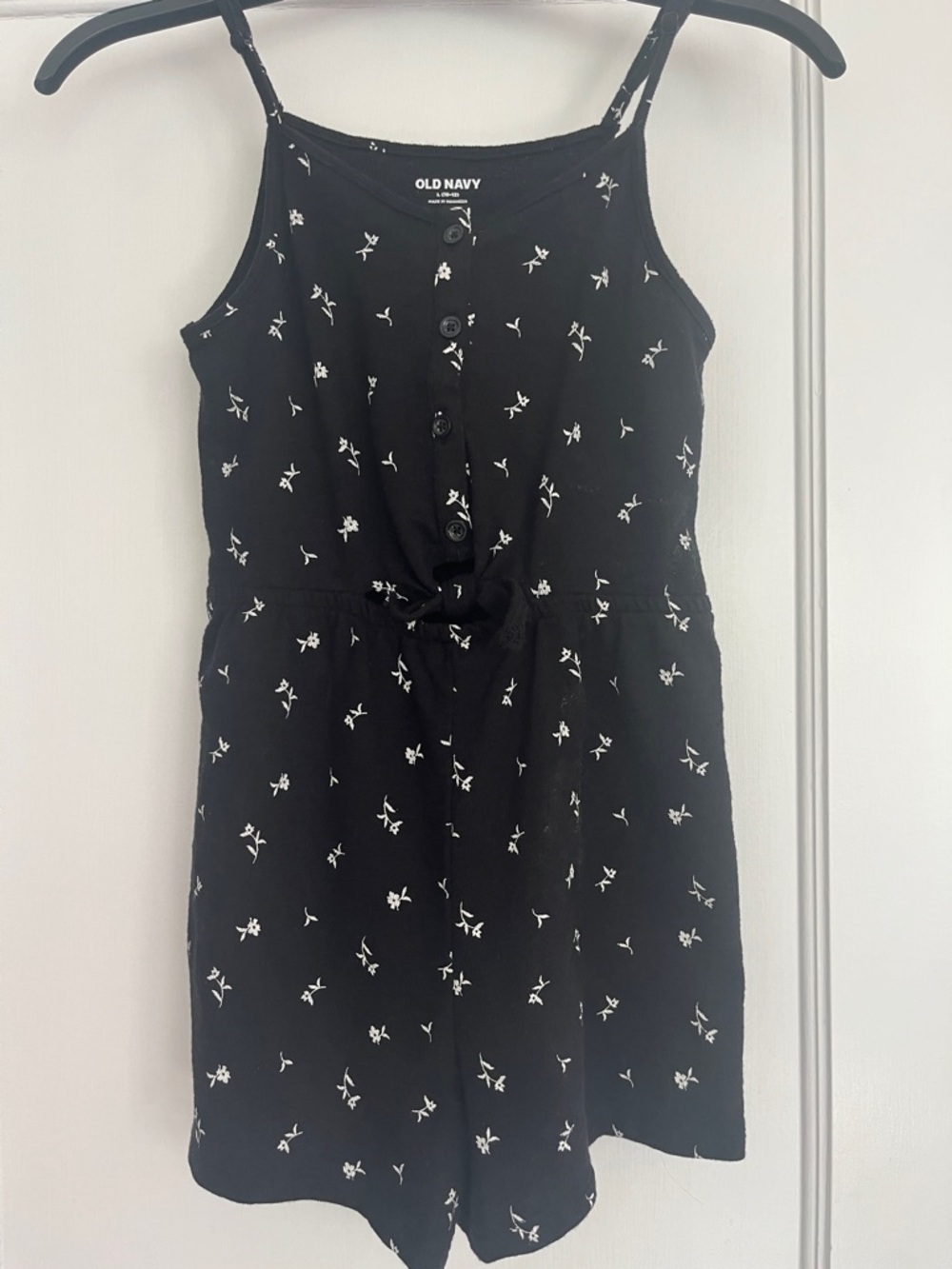 Old Navy Black Floral Button-Up Tie-Waist Romper - Girls 10/12